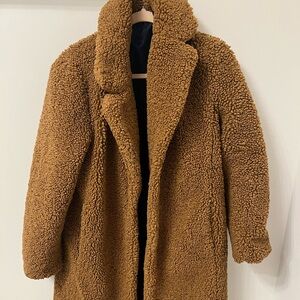 Brown J Crew Teddy sherpa topcoat